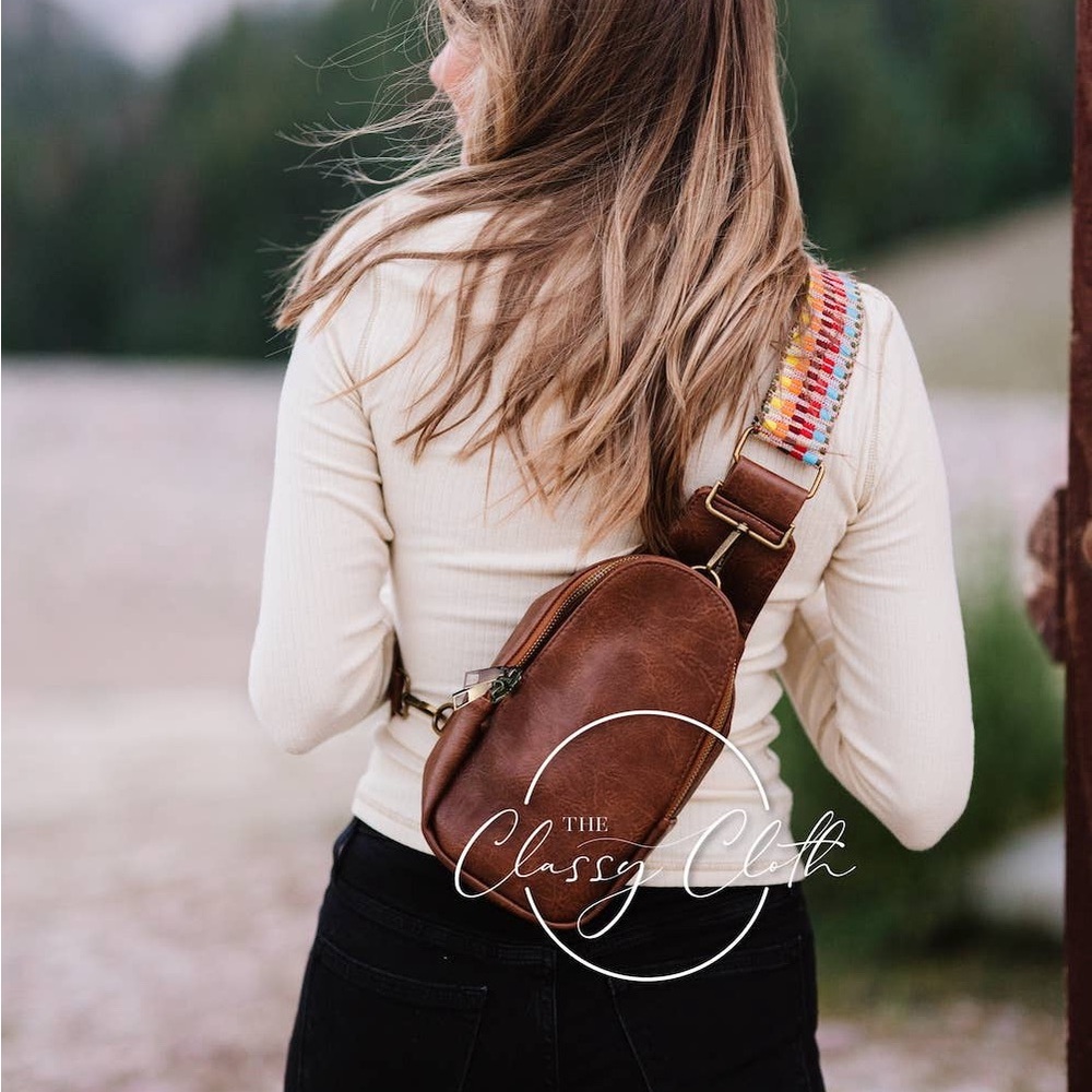 Shoulder Sling Bag - Coffee Zig Zag